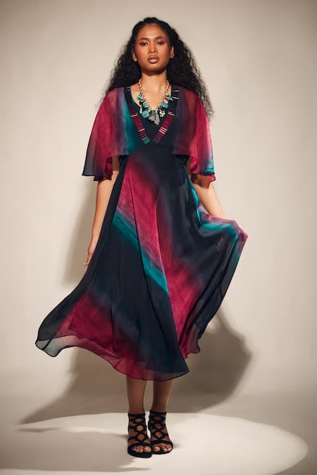 Whimsical By Shica Stroke Print Cape Dress 