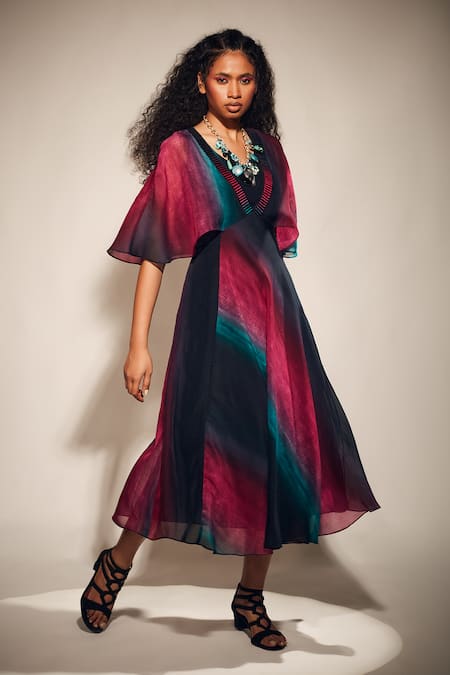 Whimsical By Shica Stroke Print Cape Dress 