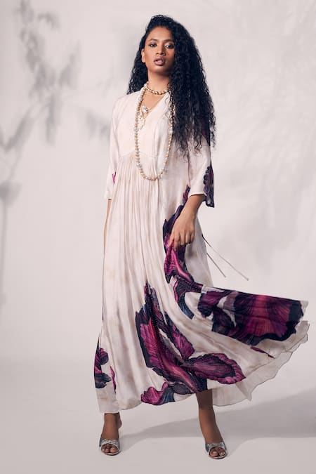 Whimsical By Shica Chrysanthemum Flower Print Pintucked Dress 