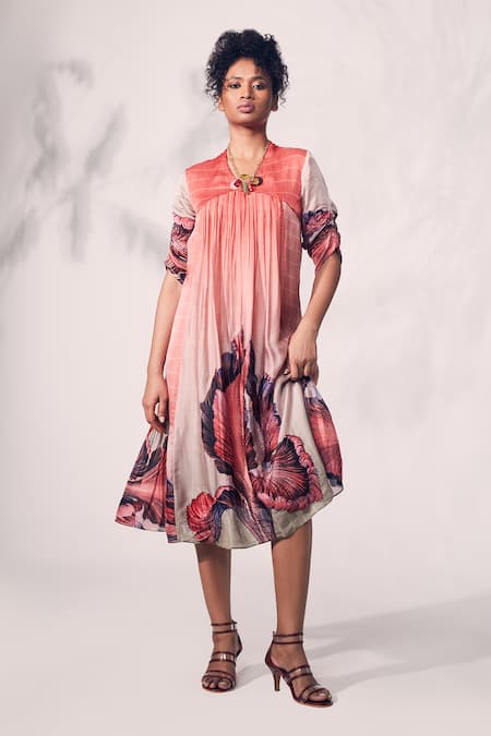 Whimsical By Shica Printed Pintucked Dress 