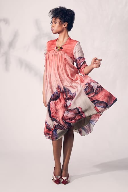 Whimsical By Shica Printed Pintucked Dress 