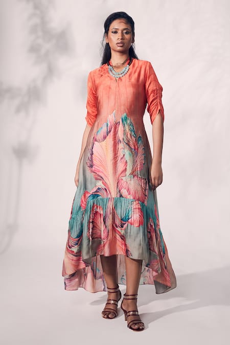 Whimsical By Shica Chrysanthemum Flower Print Asymmetric Dress 