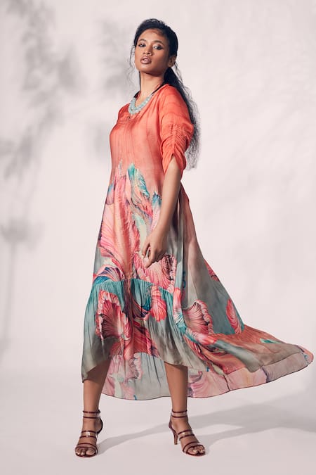 Whimsical By Shica Chrysanthemum Flower Print Asymmetric Dress 