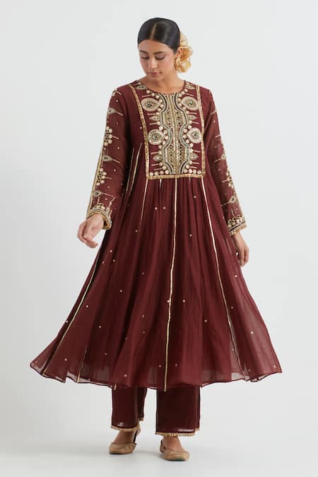 Ikshita Choudhary Hand Embroidered Yoke Anarkali & Pant Set 