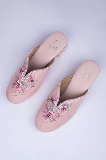 SCHON ZAPATO Rosa Floral Embroidered Mule Heels 