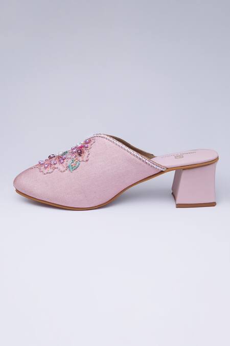 Buy_SCHON ZAPATO_Pink Embroidered Rosa Floral Mule Heels _Online_at_Aza_Fashions