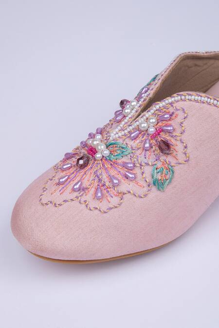 Shop_SCHON ZAPATO_Pink Embroidered Rosa Floral Mule Heels _Online_at_Aza_Fashions