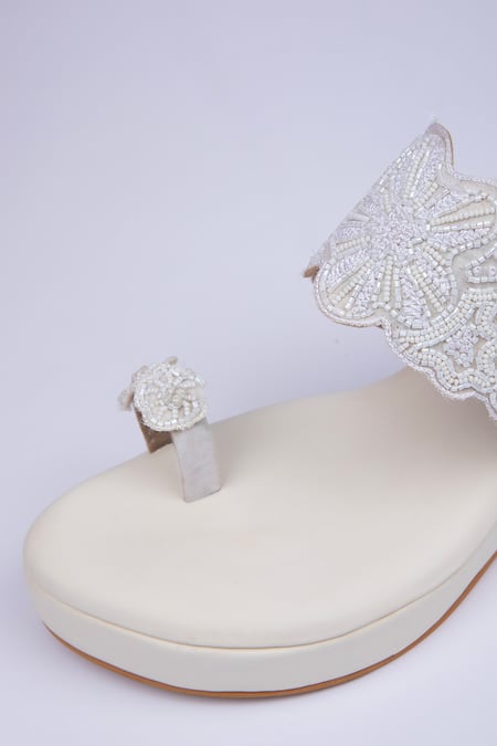 Buy_SCHON ZAPATO_White Embroidered Whisper Bead Wedges _Online_at_Aza_Fashions