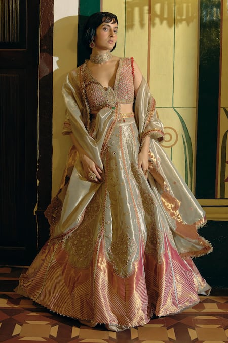 Buy Aditi Gupta Gold , Jacquard, Organza Pearls, Floral Lehenga Set With Belt Online at Aza Fashions Buy_Aditi Gupta_Gold , Jacquard, Organza Pearls, Floral Lehenga Set With Belt _Online_at_Aza_Fashions