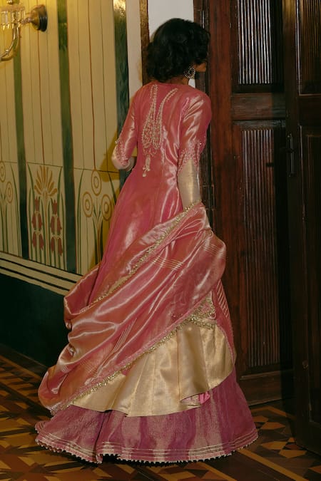 Shop Aditi Gupta Pink , Jacquard, Organza Sequins, Pearls, Paisley Jacket Skirt Set at Aza Fashions Shop_Aditi Gupta_Pink , Jacquard, Organza Sequins, Pearls, Paisley Jacket Skirt Set _at_Aza_Fashions