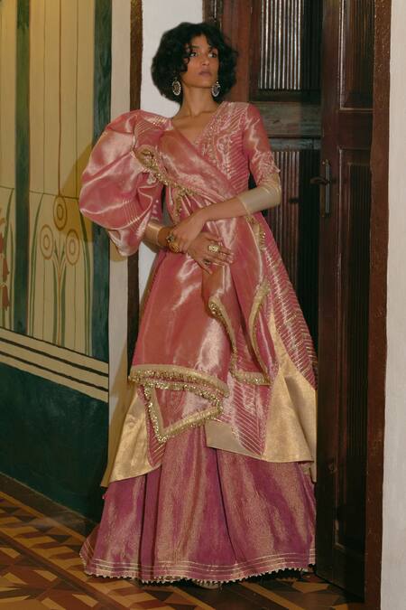 Shop Aditi Gupta Pink , Jacquard, Organza Sequins, Pearls, Paisley Jacket Skirt Set Online at Aza Fashions Shop_Aditi Gupta_Pink , Jacquard, Organza Sequins, Pearls, Paisley Jacket Skirt Set _Online_at_Aza_Fashions