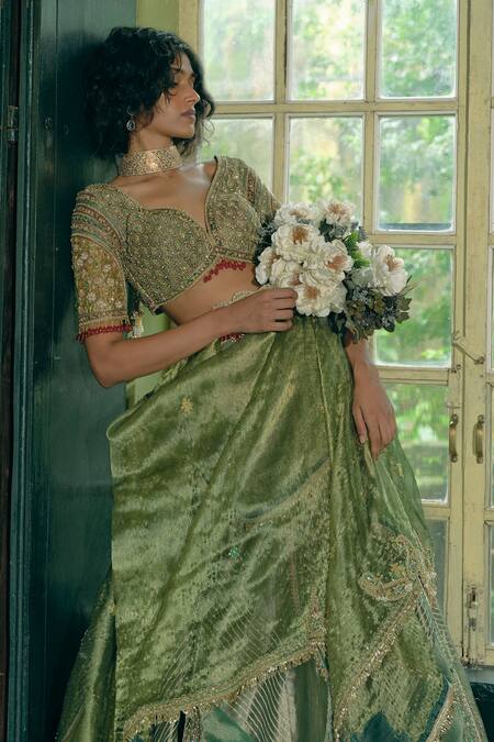 Aditi Gupta Green Organza, Jacquard, Sequins, Embroidery, Pearls Zari Lehenga Set Online at Aza Fashions Aditi Gupta_Green Organza, Jacquard, Sequins, Embroidery, Pearls Zari Lehenga Set _Online_at_Aza_Fashions