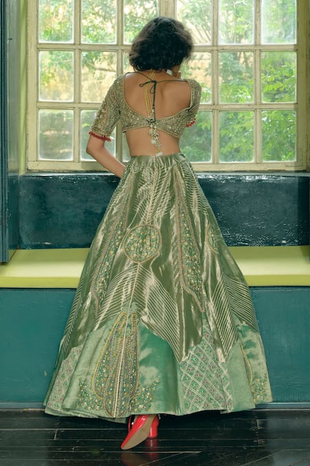 Shop Aditi Gupta Green Organza, Jacquard, Sequins, Embroidery, Pearls Zari Lehenga Set at Aza Fashions Shop_Aditi Gupta_Green Organza, Jacquard, Sequins, Embroidery, Pearls Zari Lehenga Set _at_Aza_Fashions