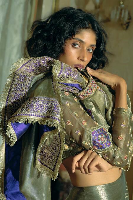 Aditi Gupta Grey Silk Satin, Jacquard Pearls, Embroidery Lehenga Blouse Set Online at Aza Fashions Aditi Gupta_Grey Silk Satin, Jacquard Pearls, Embroidery Lehenga Blouse Set _Online_at_Aza_Fashions