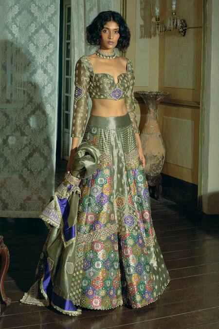 Buy Aditi Gupta Grey Silk Satin, Jacquard Pearls, Embroidery Lehenga Blouse Set Online at Aza Fashions Buy_Aditi Gupta_Grey Silk Satin, Jacquard Pearls, Embroidery Lehenga Blouse Set _Online_at_Aza_Fashions