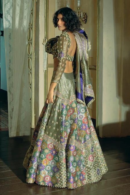 Shop Aditi Gupta Grey Silk Satin, Jacquard Pearls, Embroidery Lehenga Blouse Set at Aza Fashions Shop_Aditi Gupta_Grey Silk Satin, Jacquard Pearls, Embroidery Lehenga Blouse Set _at_Aza_Fashions