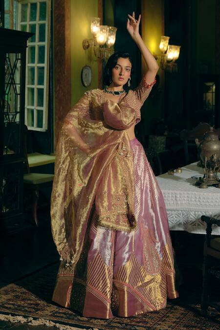 Aditi Gupta Purple Jacquard, , Satin Diamonds, Paisley Zari Embroidered Lehenga Set Online at Aza Fashions Aditi Gupta_Purple Jacquard, , Satin Diamonds, Paisley Zari Embroidered Lehenga Set _Online_at_Aza_Fashions