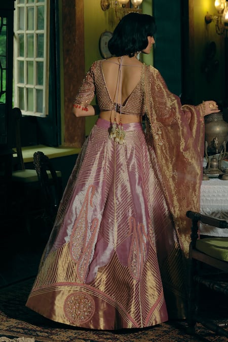 Shop Aditi Gupta Purple Jacquard, , Satin Diamonds, Paisley Zari Embroidered Lehenga Set at Aza Fashions Shop_Aditi Gupta_Purple Jacquard, , Satin Diamonds, Paisley Zari Embroidered Lehenga Set _at_Aza_Fashions