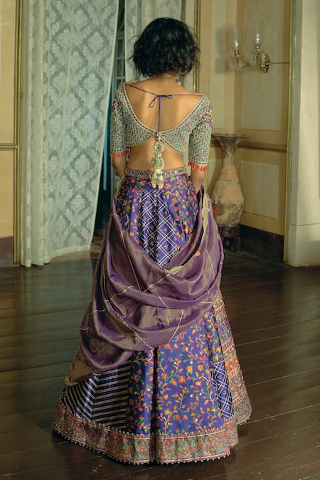 Aditi Gupta Jacquard Banarasi Floral Embroidered Bridal Lehenga Set 