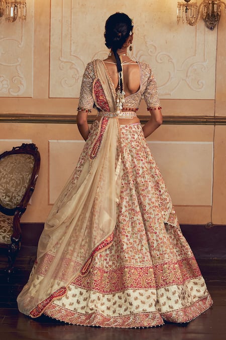 Aditi Gupta Jacquard Banarasi Zardosi Embroidered Asymmetrical Lehenga Set 