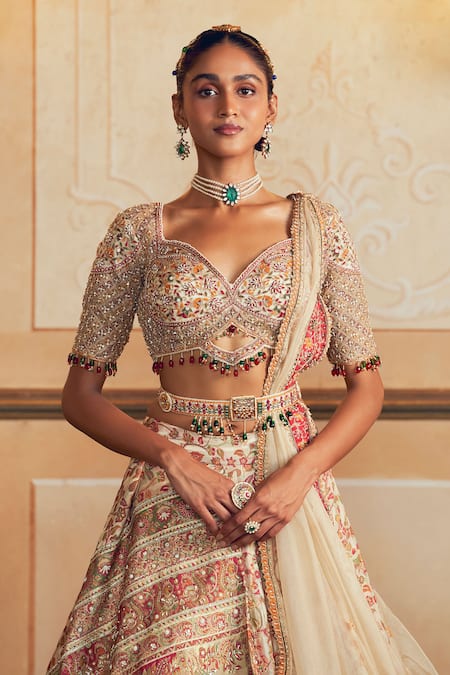 Aditi Gupta Ivory Organza, Jacquard, Banarasi Zardosi Embroidered Lehenga Set Online at Aza Fashions Aditi Gupta_Ivory Organza, Jacquard, Banarasi Zardosi Embroidered Lehenga Set _Online_at_Aza_Fashions