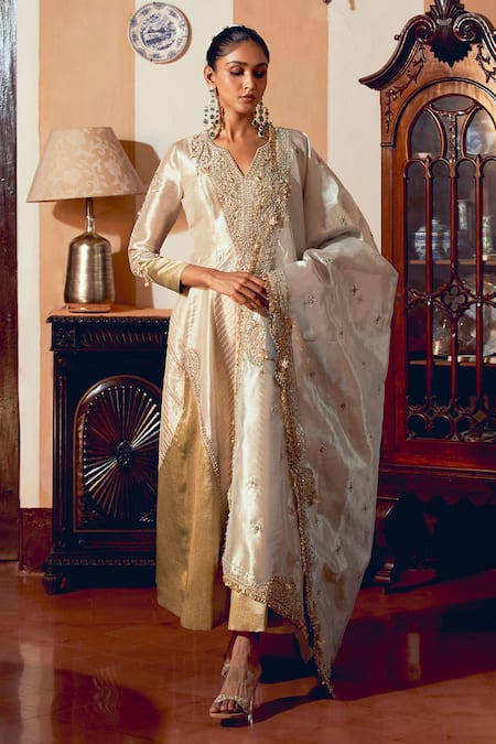 Buy Aditi Gupta Gold Jacquard, Silk Zari, Paisley Zardosi Embroidered Anarkali With Dupatta Online at Aza Fashions Buy_Aditi Gupta_Gold Jacquard, Silk Zari, Paisley Zardosi Embroidered Anarkali With Dupatta _Online_at_Aza_Fashions