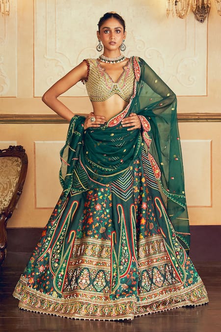 Aditi Gupta Jacquard Banarasi Floral Embroidered Kalidar Bridal Lehenga Set 