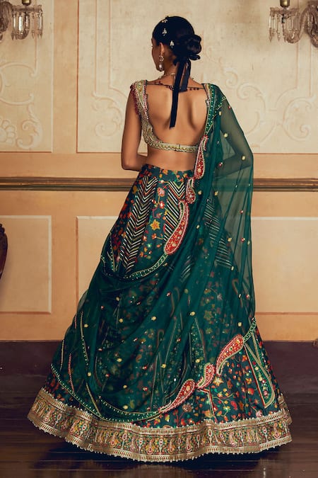 Aditi Gupta Jacquard Banarasi Floral Embroidered Kalidar Bridal Lehenga Set 