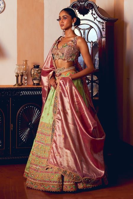 Aditi Gupta Jacquard Silk Banarasi Embroidered Bridal Lehenga Set 