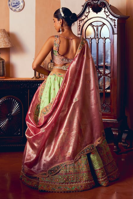Aditi Gupta Jacquard Silk Banarasi Embroidered Bridal Lehenga Set 