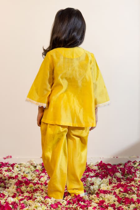 Mini Trails Floral Embroidered Kurta With Dhoti 
