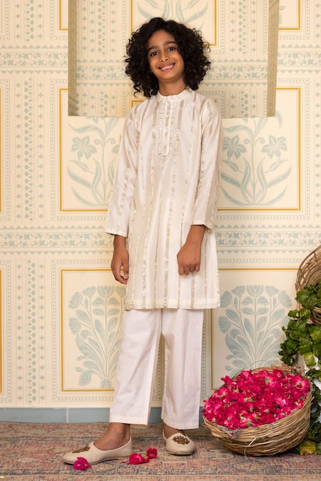 Mini Trails Zari Detailed Kurta With Pant 