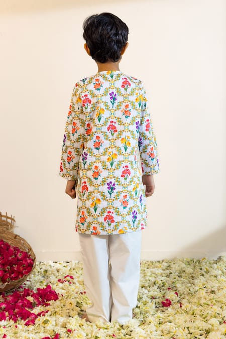 Mini Trails Floral Print Cotton Kurta With Pant 