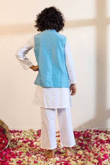 Mini Trails Floral Embroidered Blue Bundi Set 