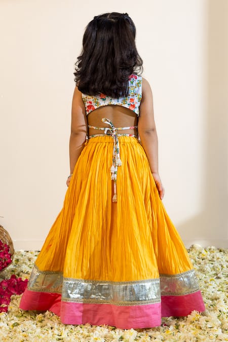 Mini Trails Floral Print Blouse With Lehenga 