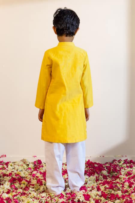 Mini Trails Floral Embroidered Yellow Kurta Set 