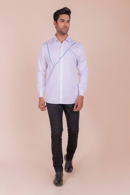 Design O Stitch White Cotton Piping Detailed Shirt For Kids Online at Aza Fashions Design O Stitch_White Cotton Piping Detailed Shirt For Kids_Online_at_Aza_Fashions