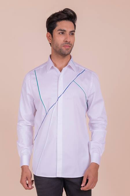 Buy Design O Stitch White Cotton Piping Detailed Shirt For Kids Online at Aza Fashions Buy_Design O Stitch_White Cotton Piping Detailed Shirt For Kids_Online_at_Aza_Fashions