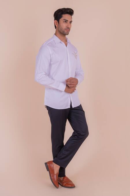 Design O Stitch_White Cotton Embroidery Bird Shirt For Kids For Kids_Online_at_Aza_Fashions