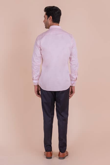 Design O Stitch Baby Pink Cotton Shirt with Contrast Cuffs For Kids