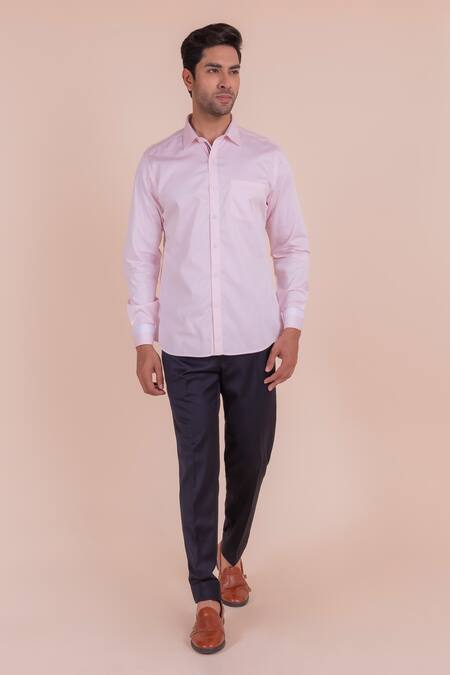 Design O Stitch_Pink Cotton Baby Shirt With Contrast Cuffs For Kids_Online_at_Aza_Fashions