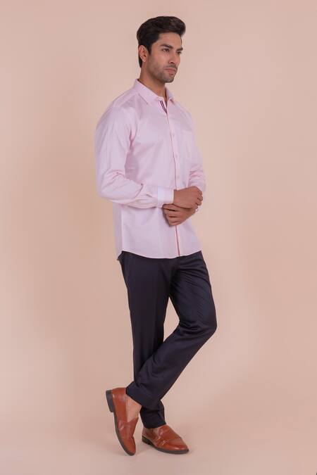 Buy_Design O Stitch_Pink Cotton Baby Shirt With Contrast Cuffs For Kids_Online_at_Aza_Fashions