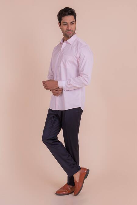 Shop_Design O Stitch_Pink Cotton Baby Shirt With Contrast Cuffs For Kids_Online_at_Aza_Fashions