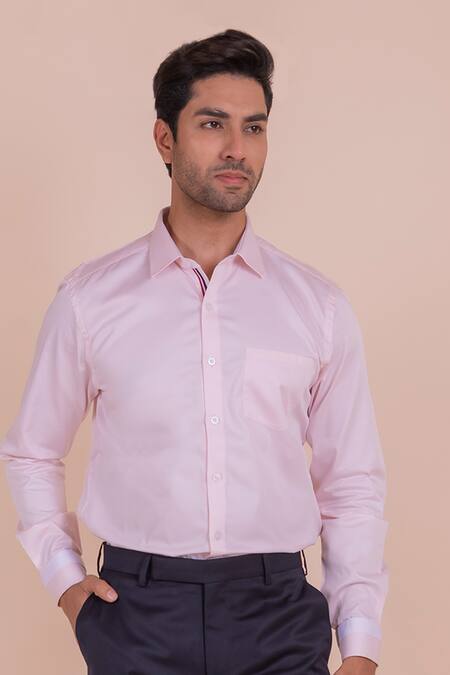 Design O Stitch_Pink Cotton Baby Shirt With Contrast Cuffs For Kids_at_Aza_Fashions