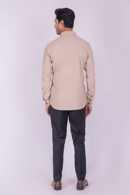 Design O Stitch Beige Soft Cotton Lace Embroidered Shirt For Kids