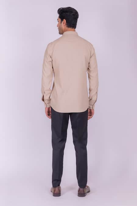 Design O Stitch Beige Soft Cotton Flap Pocket Shirt For Kids