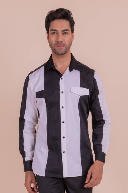 Design O Stitch_Black Cotton And White Stripe Shirt For Kids_Online_at_Aza_Fashions