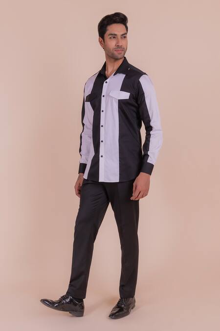 Shop_Design O Stitch_Black Cotton And White Stripe Shirt For Kids_Online_at_Aza_Fashions