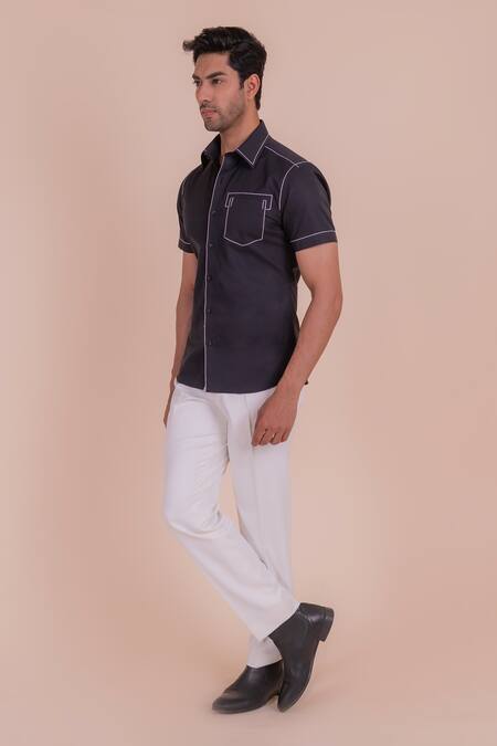 Buy_Design O Stitch_Black Cotton Embroidery Anchor Shirt For Kids_Online_at_Aza_Fashions