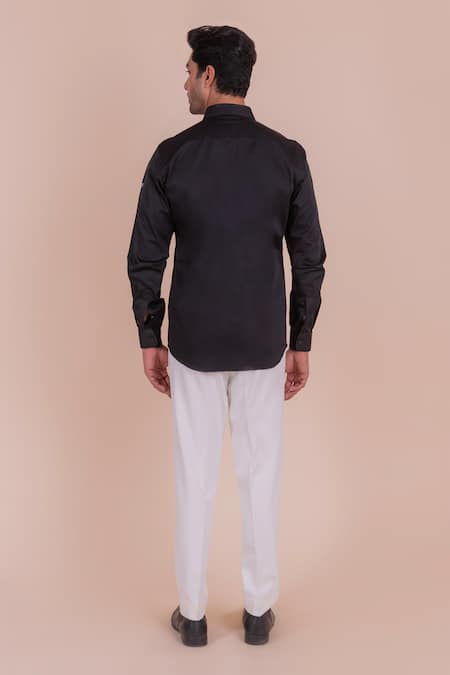 Design O Stitch Black Bird Embroidered Cotton Shirt For Kids